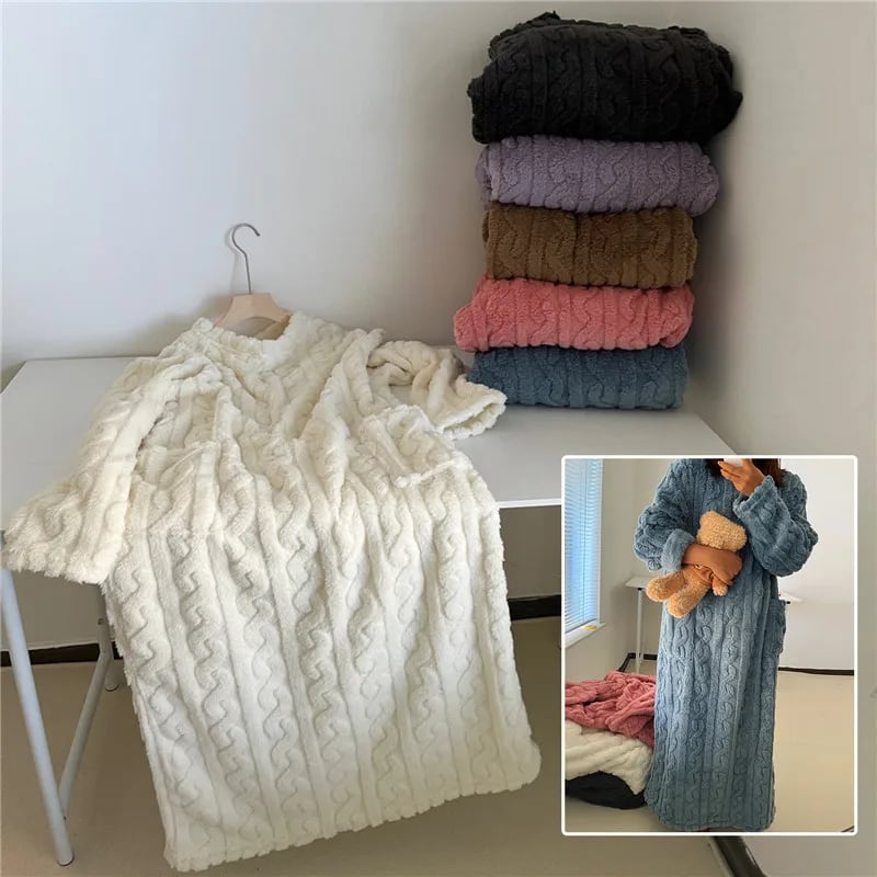 Robe Maison Chaude & Décontractée En Molleton De Corail