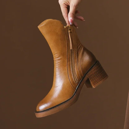 Bottines Élégantes En Cuir Avec Fermeture Éclair