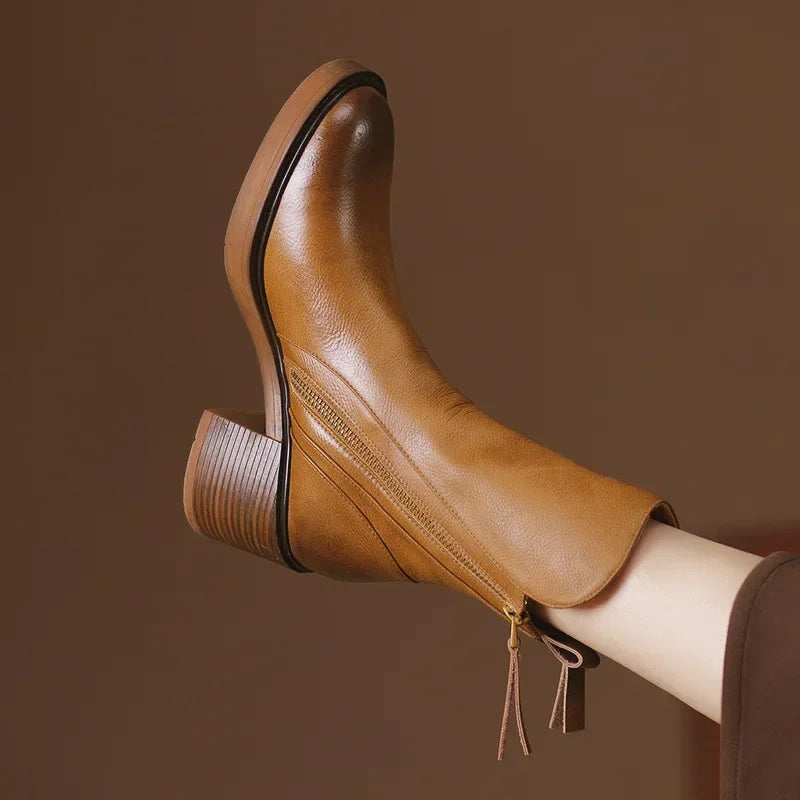 Bottines Élégantes En Cuir Avec Fermeture Éclair