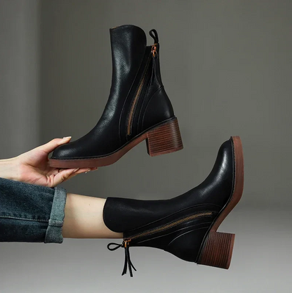 Bottines Élégantes En Cuir Avec Fermeture Éclair