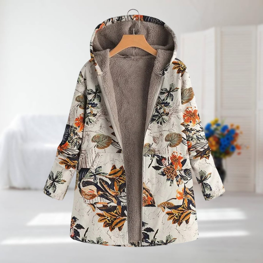 Manteau À Capuche Floral En Polaire Pour Femmes